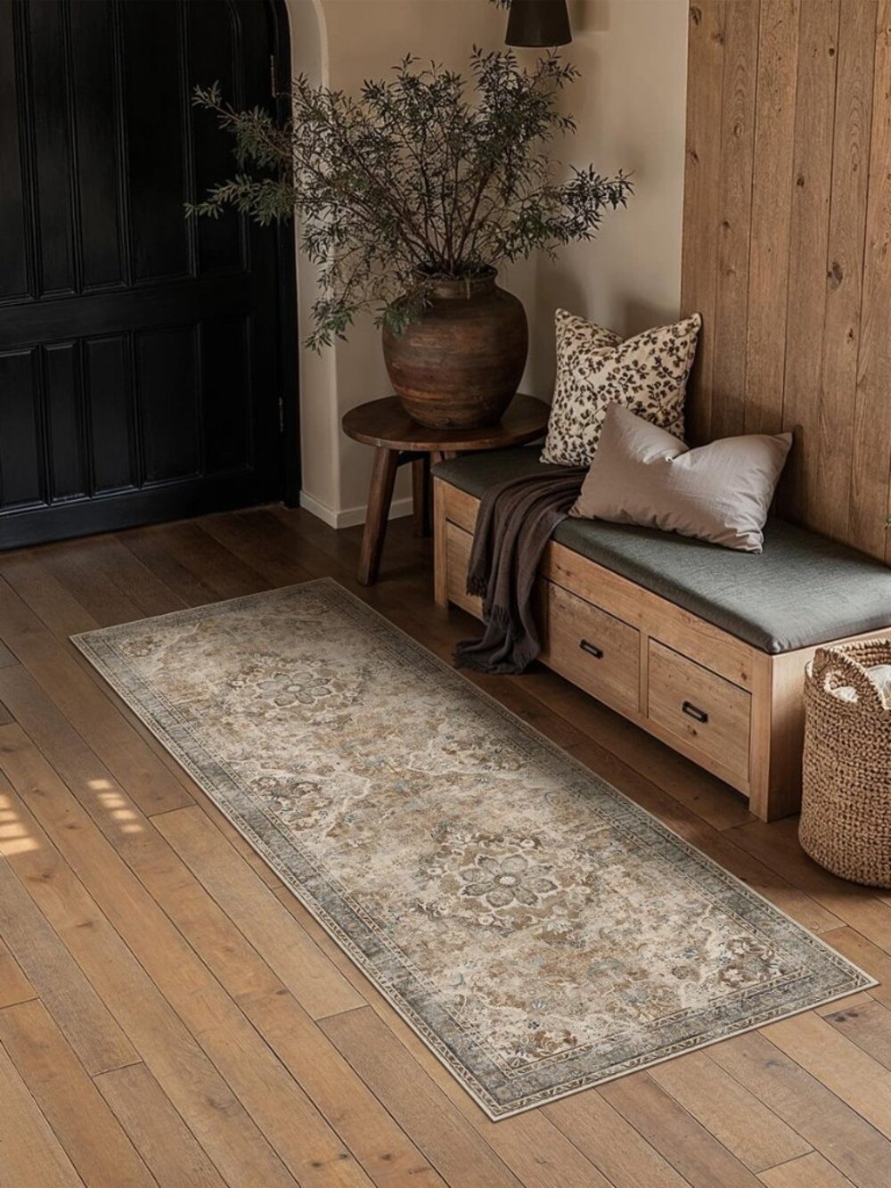 Brown Runner Rug 2x6 Kitchen Vintage Floral Non-Slip Carpet
